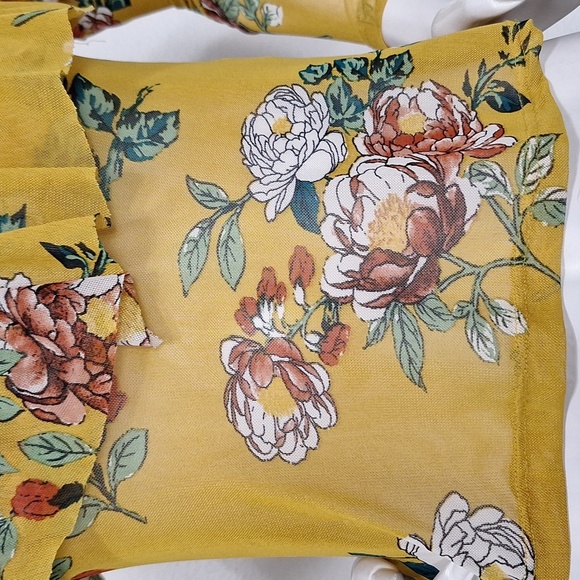 Haute Monde (NEW) Floral Bohemian Hippie Boho Mesh Ruffle Sheer Blouse Size S - Picture 3 of 8